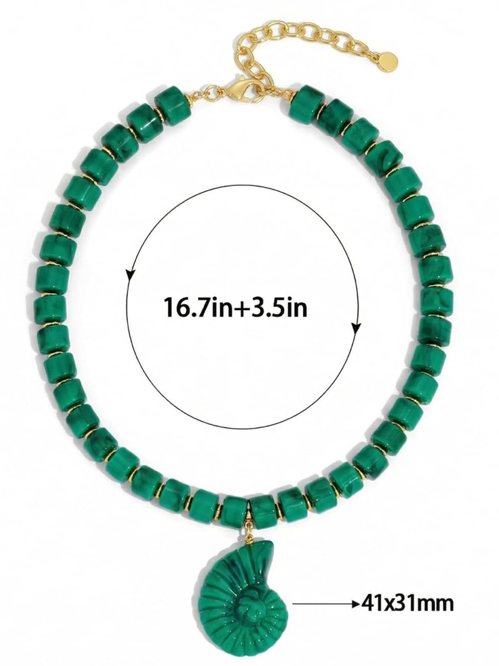 Green Beaded Necklace with Shell Pendant - Picture 3 of 3
